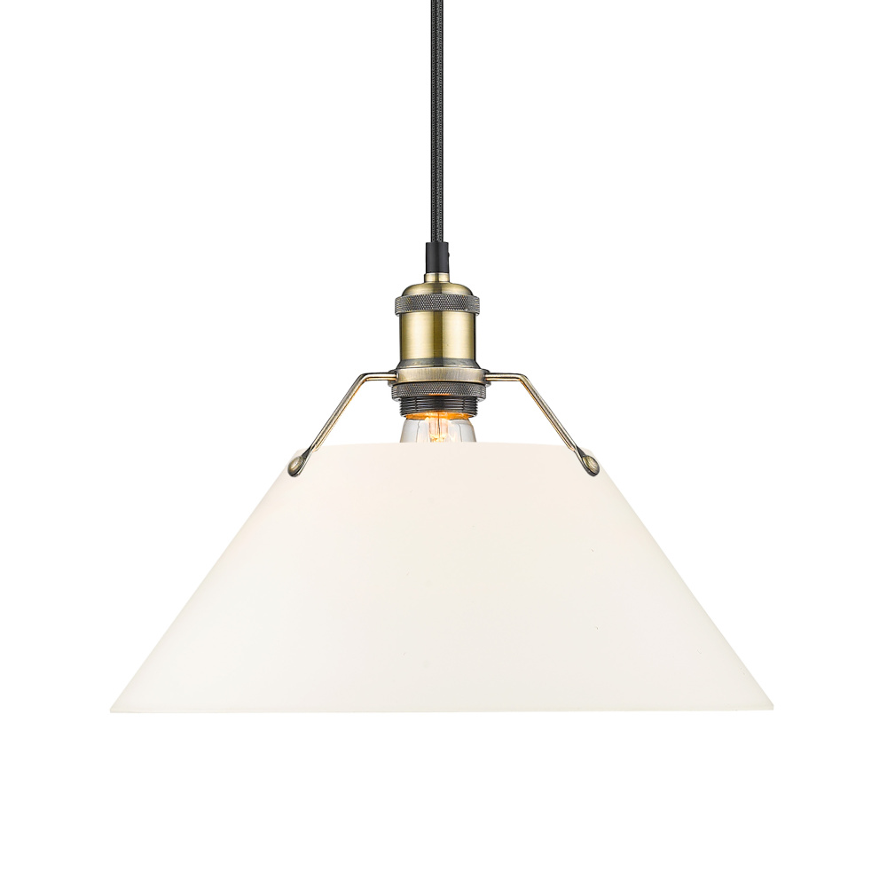 Yep by Golden Lighting Orwell 1-light 14in Pendant in Aged Brass and Opal Glass
